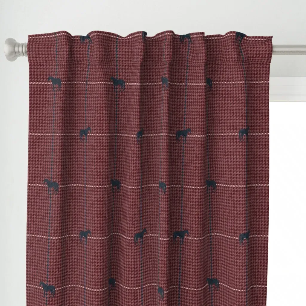 Equestrian Houndstooth Curtain Panel - Burgundy alternate view