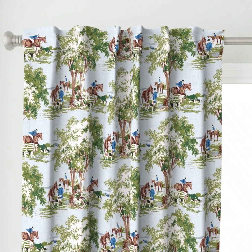 Equestrian Hunt Scene Curtain Panel - Green alternate view