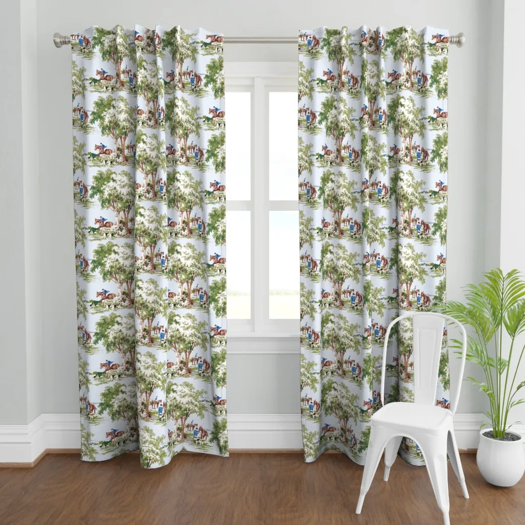 Equestrian Hunt Scene Curtain Panel - Green product