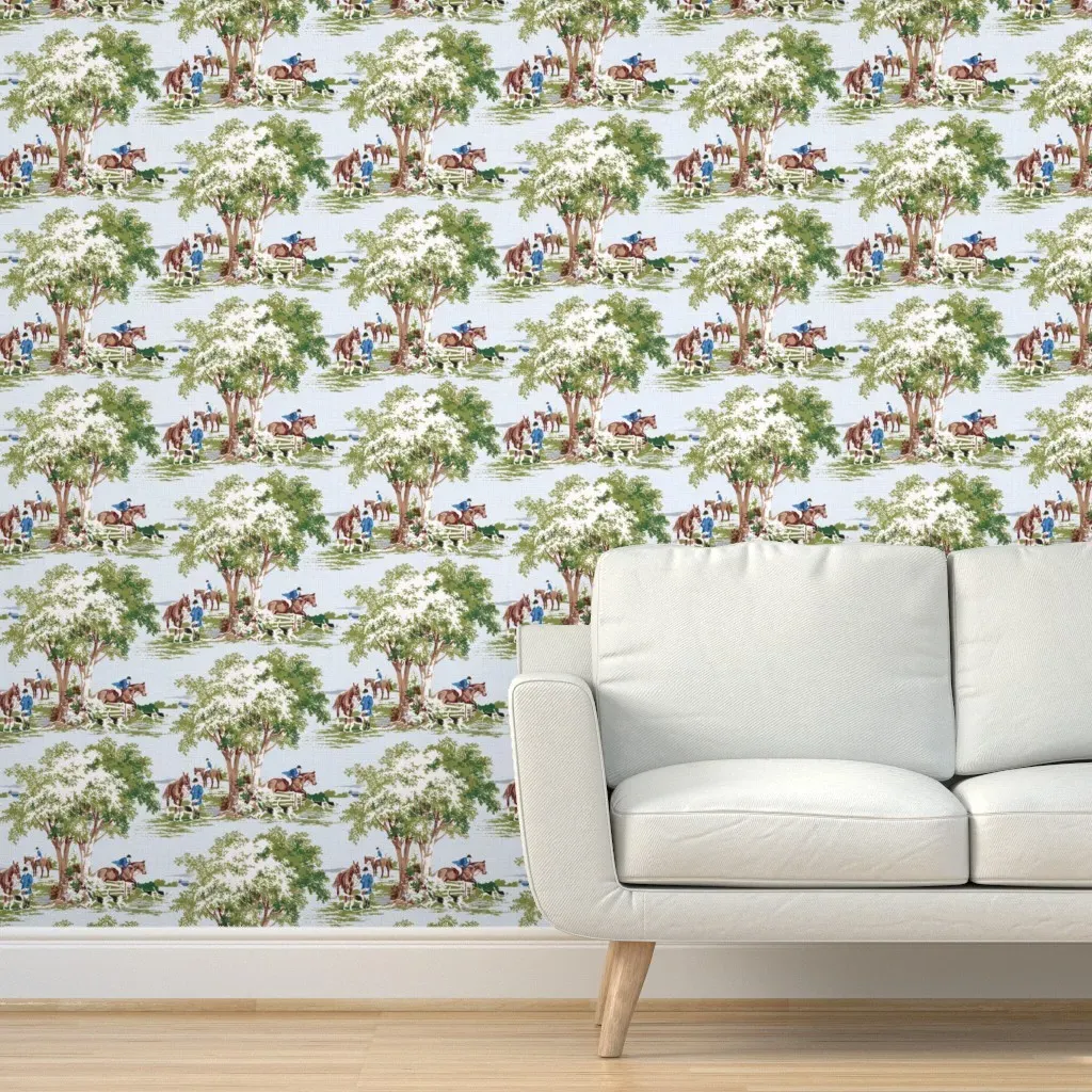 Equestrian Hunt Scene Peel and Stick Wallpaper - Green product