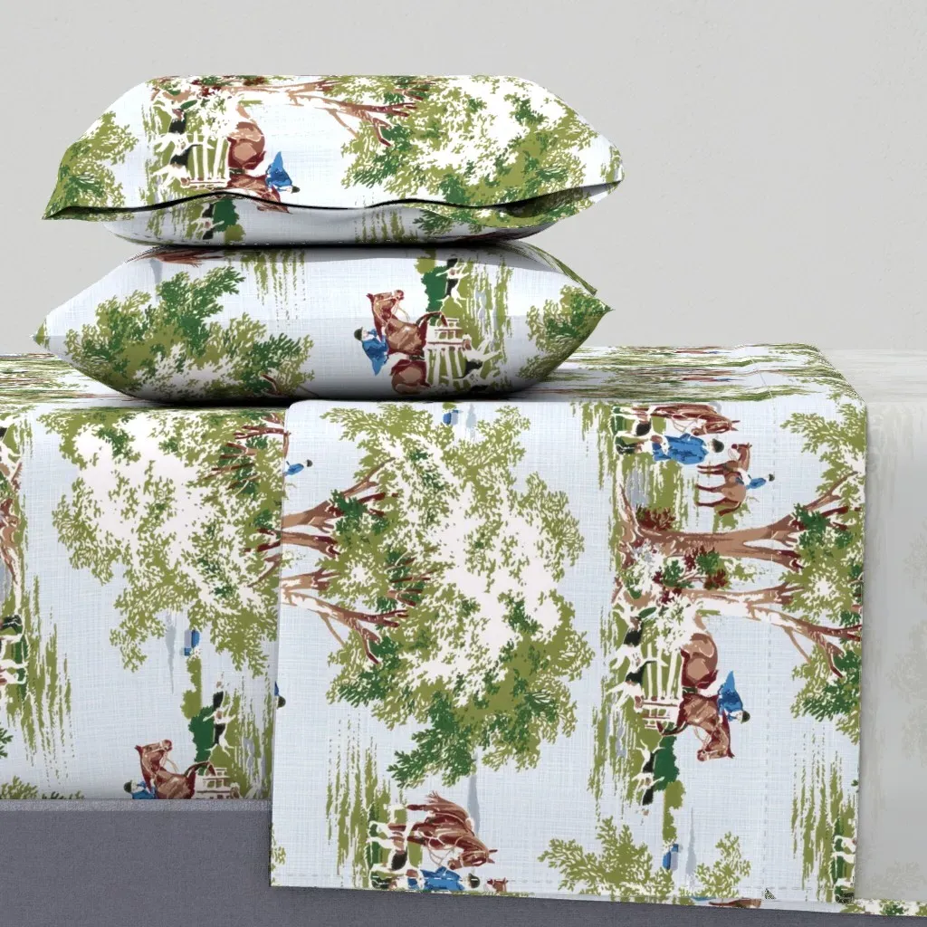 Equestrian Hunt Scene Twin Sheet Set - Green product
