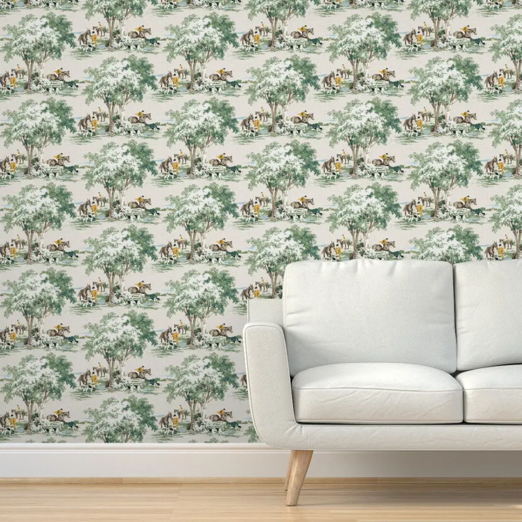 Equestrian Hunter Scene Peel and Stick Wallpaper - Gold product