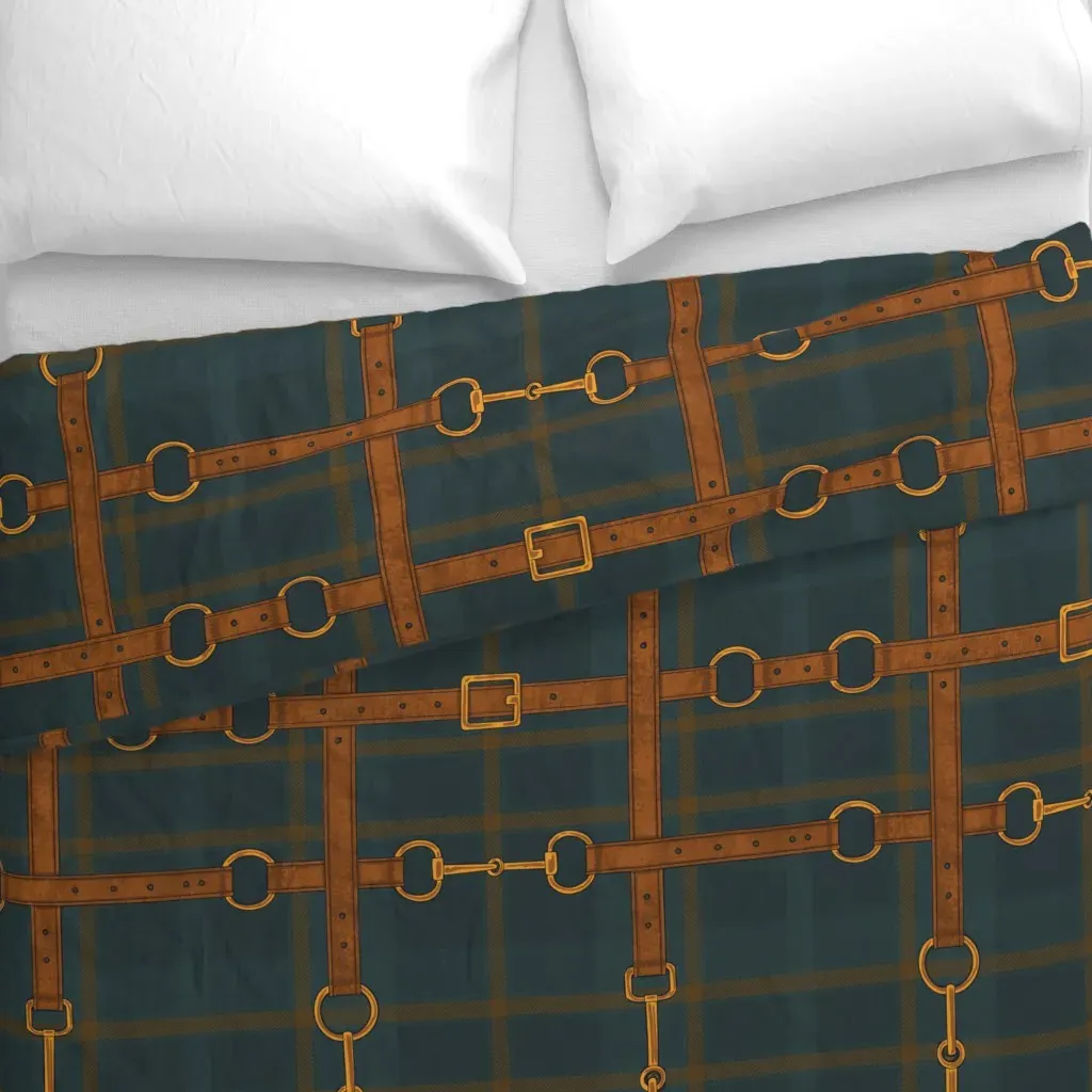Equestrian Tartan and Leather Duvet Cover - Brown alternate view