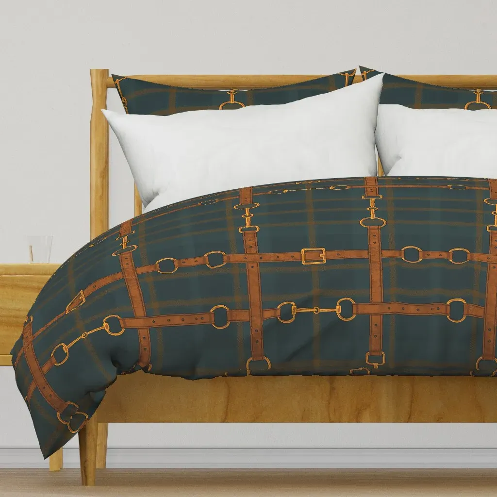 Equestrian Tartan and Leather Duvet Cover - Brown product