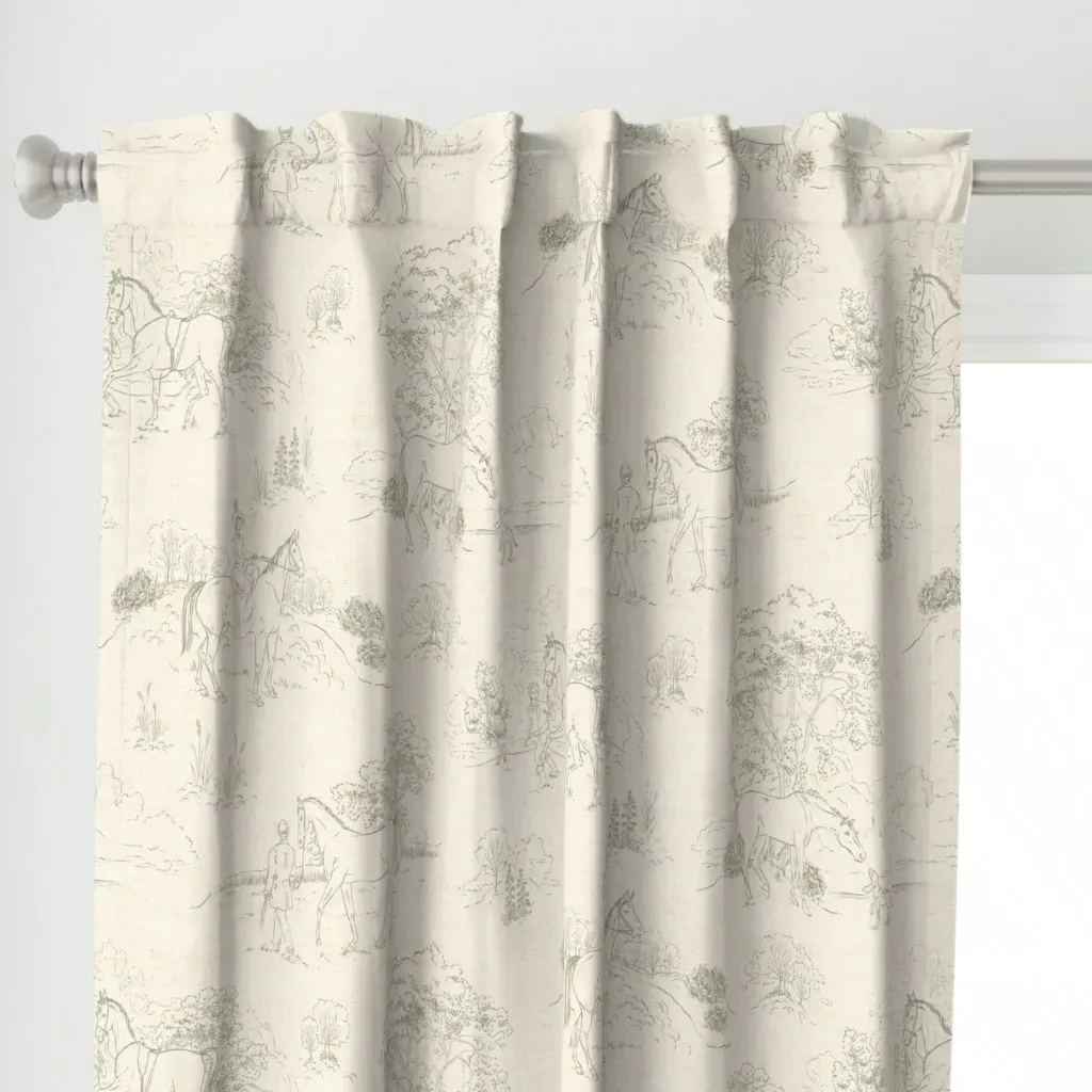 Equestrian Toile Curtain Panel - Off-White alternate view