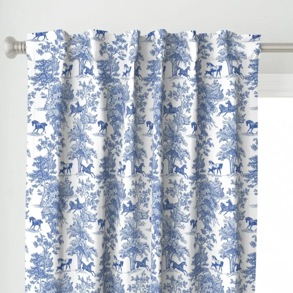 Equestrian Toile Large Curtain Panel - Blue alternate view