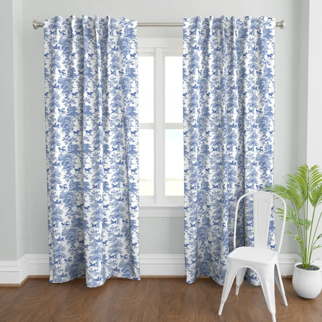 Equestrian Toile Large Curtain Panel - Blue product
