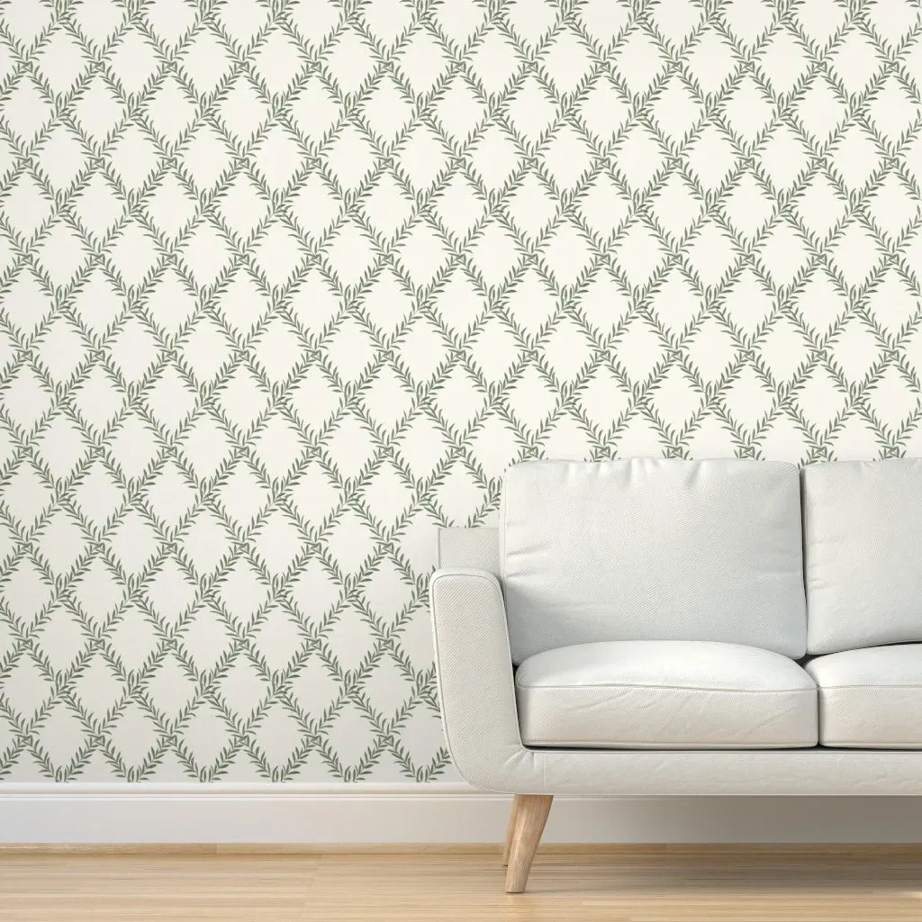 Erin Leafy Trellis Peel and Stick Wallpaper - Green, Cream product