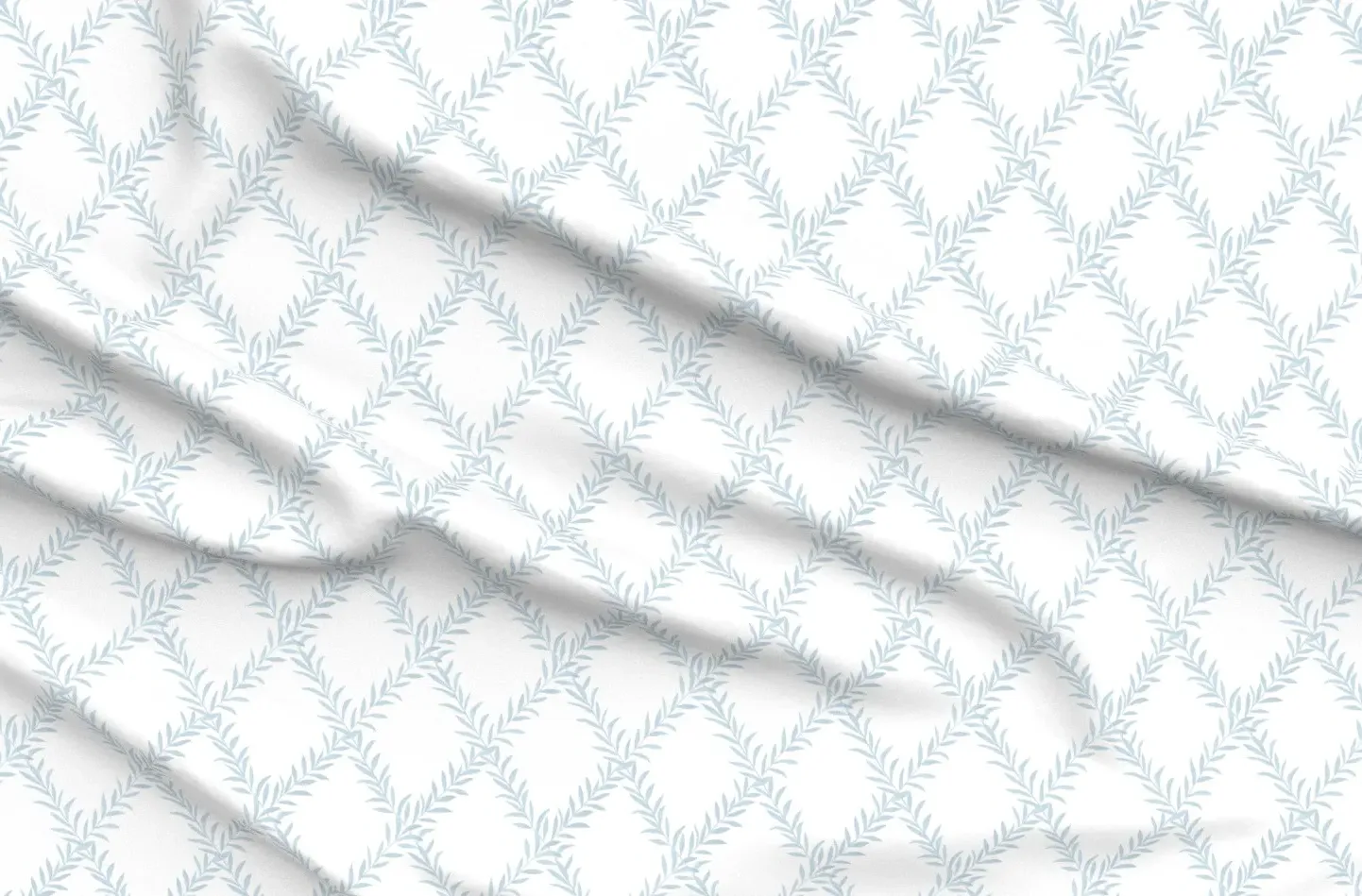 Erin Leafy Trellis Sport Pique Printed Fabric - White, Pique product