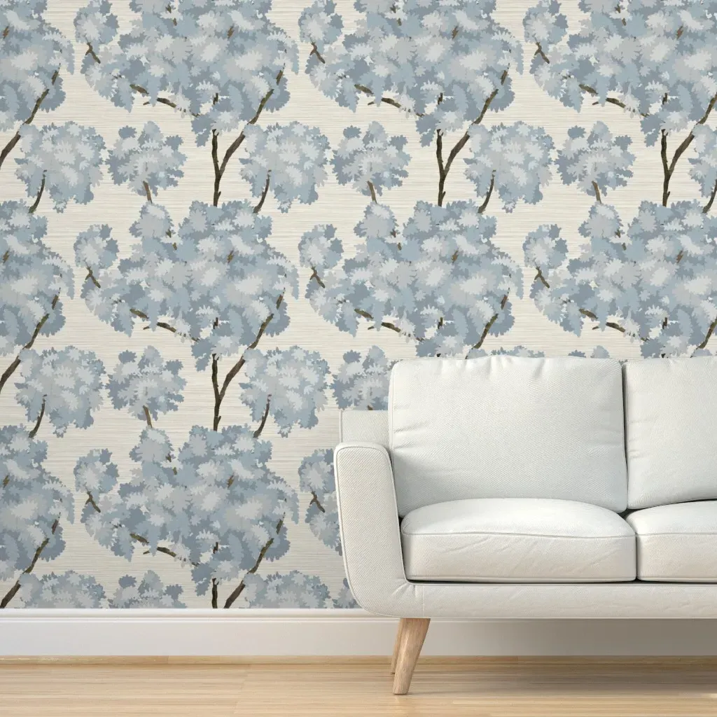 Ernesto Blue Trees Grasscloth Peel and Stick Wallpaper - Dusty Blue product