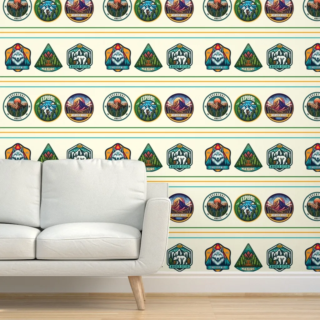 Esme Adventure Wilderness Badges Peel and Stick Wallpaper - Green product