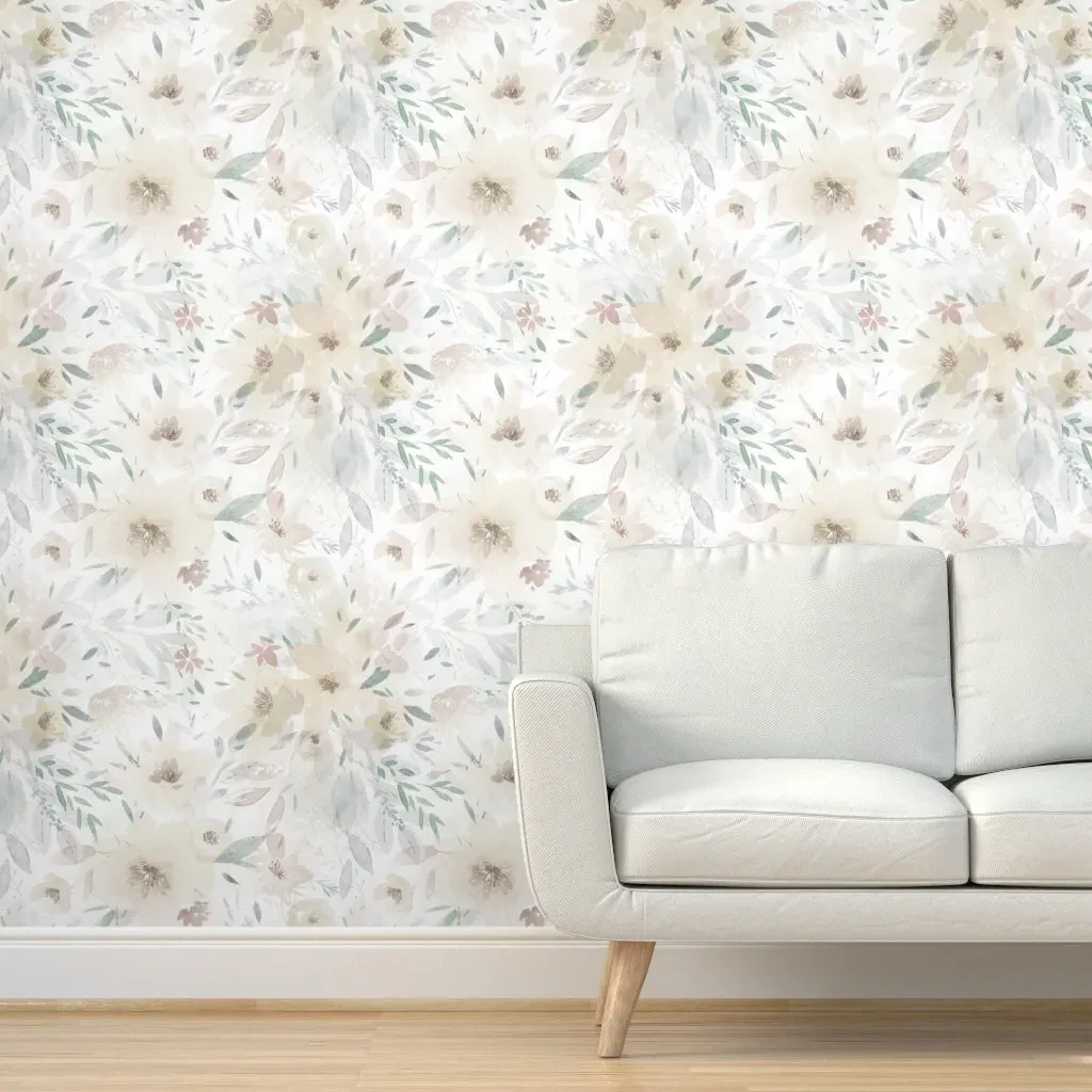 Ethereal Floral Peel and Stick Wallpaper - Pale Yellow product