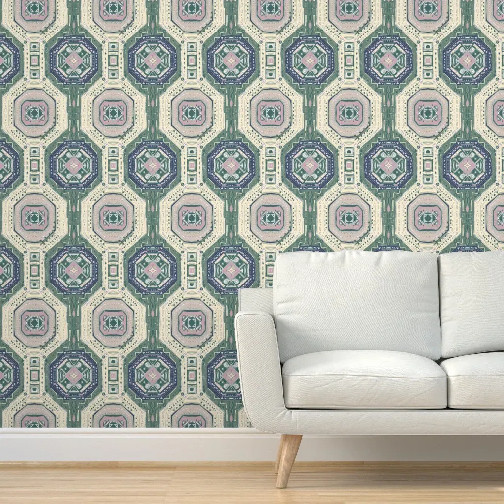 Ethnic Medallion Peel and Stick Wallpaper - Sage Green product