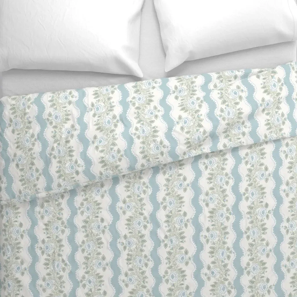 Etta Floral Stripe Duvet Cover - Light Blue alternate view