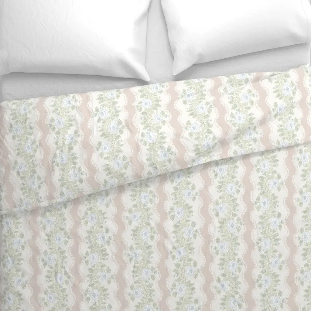 Etta Floral Stripe Duvet Cover - Light Blue alternate view