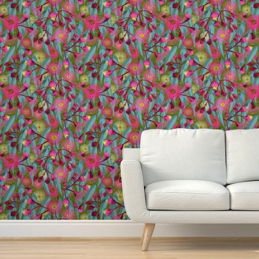 Eucalyptus Bloom Peel and Stick Wallpaper - Pink, Blue, Gray product
