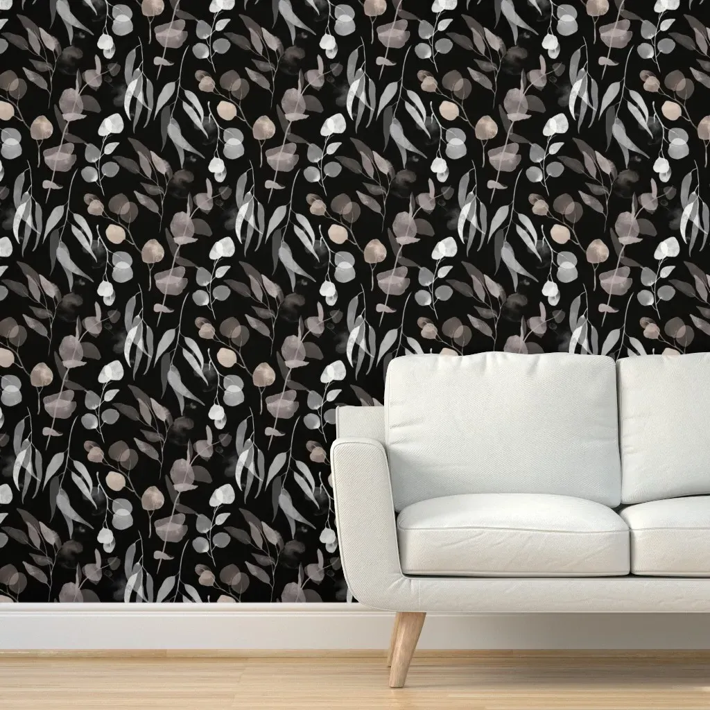 Eucalyptus Branches Watercolor Peel and Stick Wallpaper - Taupe, Black product