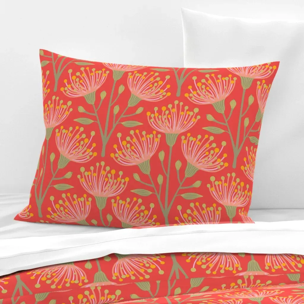 Eucalyptus Floral Botanical Standard Knife Edge Pillow - Coral Pink, Cotton Sateen product