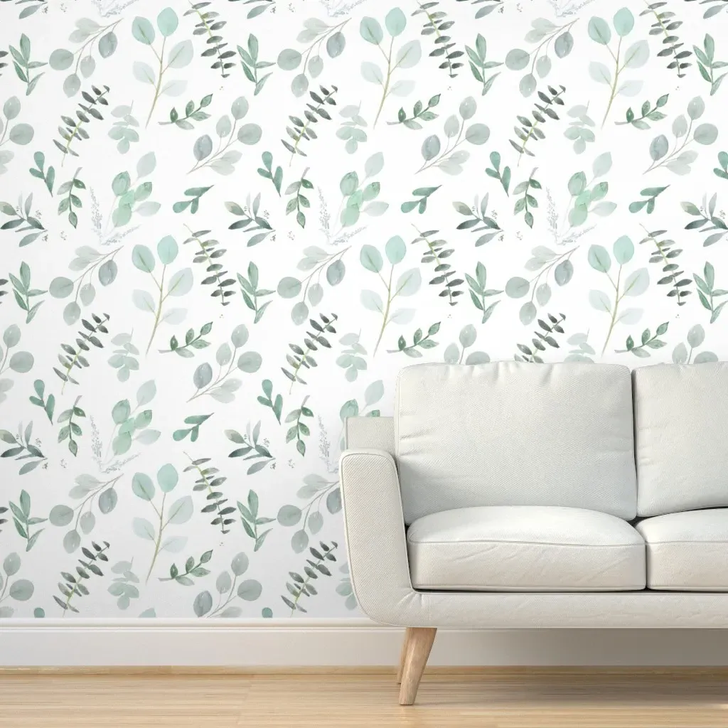 Eucalyptus Greenery Watercolor Peel and Stick Wallpaper - Green product