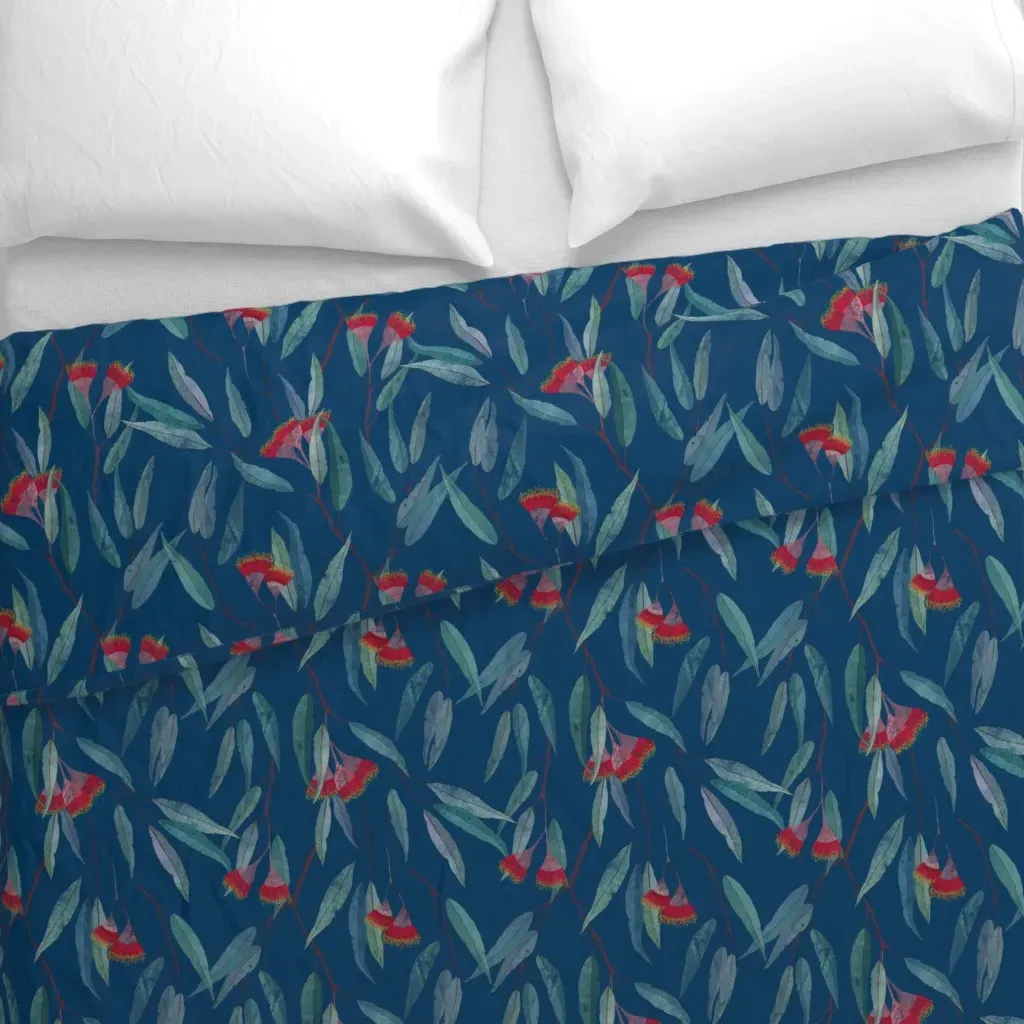 Eucalyptus Leaves And Flowers Duvet Cover - Red alternate view