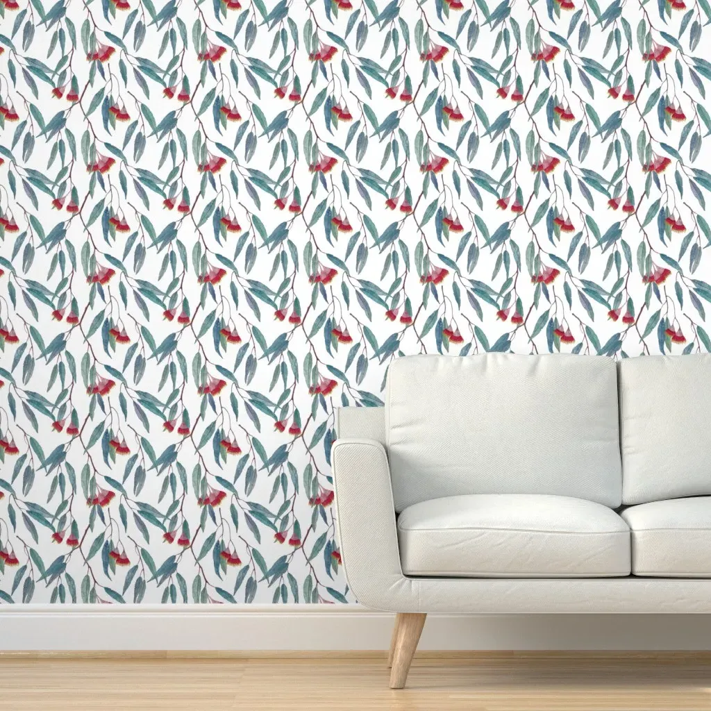 Eucalyptus Leaves and Flowers Peel and Stick Wallpaper - Pink product