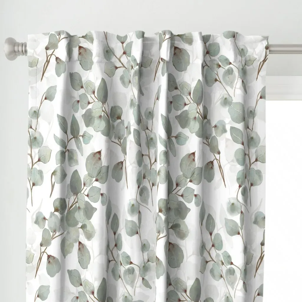 Eucalyptus Leaves Curtain Panel - Dusty Green alternate view