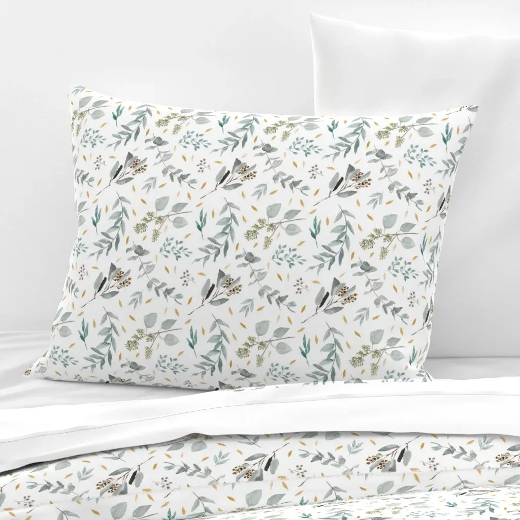 Eucalyptus Leaves Gold Flecks Standard Cushion Cover - Sage Green, Cotton product