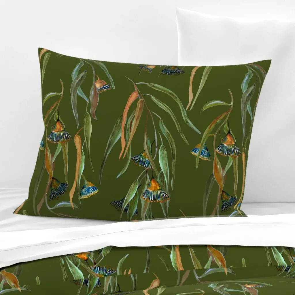 Eucalyptus Watercolor Standard Knife Edge Cushion Cover - Olive Green, Cotton Sateen product