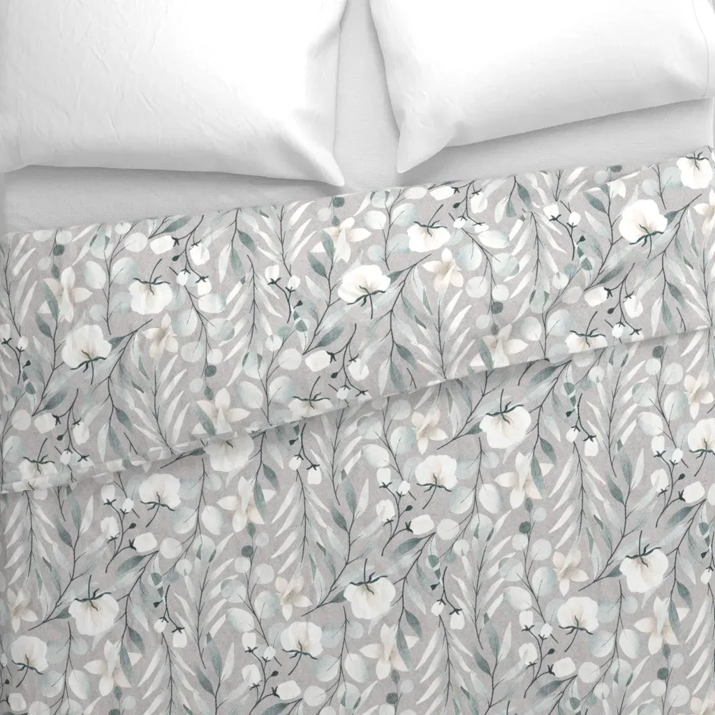 Eucalyptus Wedding On Silver Duvet Cover - Dusty Blue alternate view