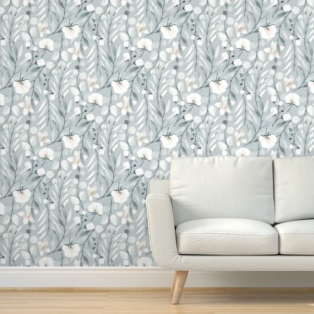 Eucalyptus Wedding Peel and Stick Wallpaper - Light Grey-Blue product