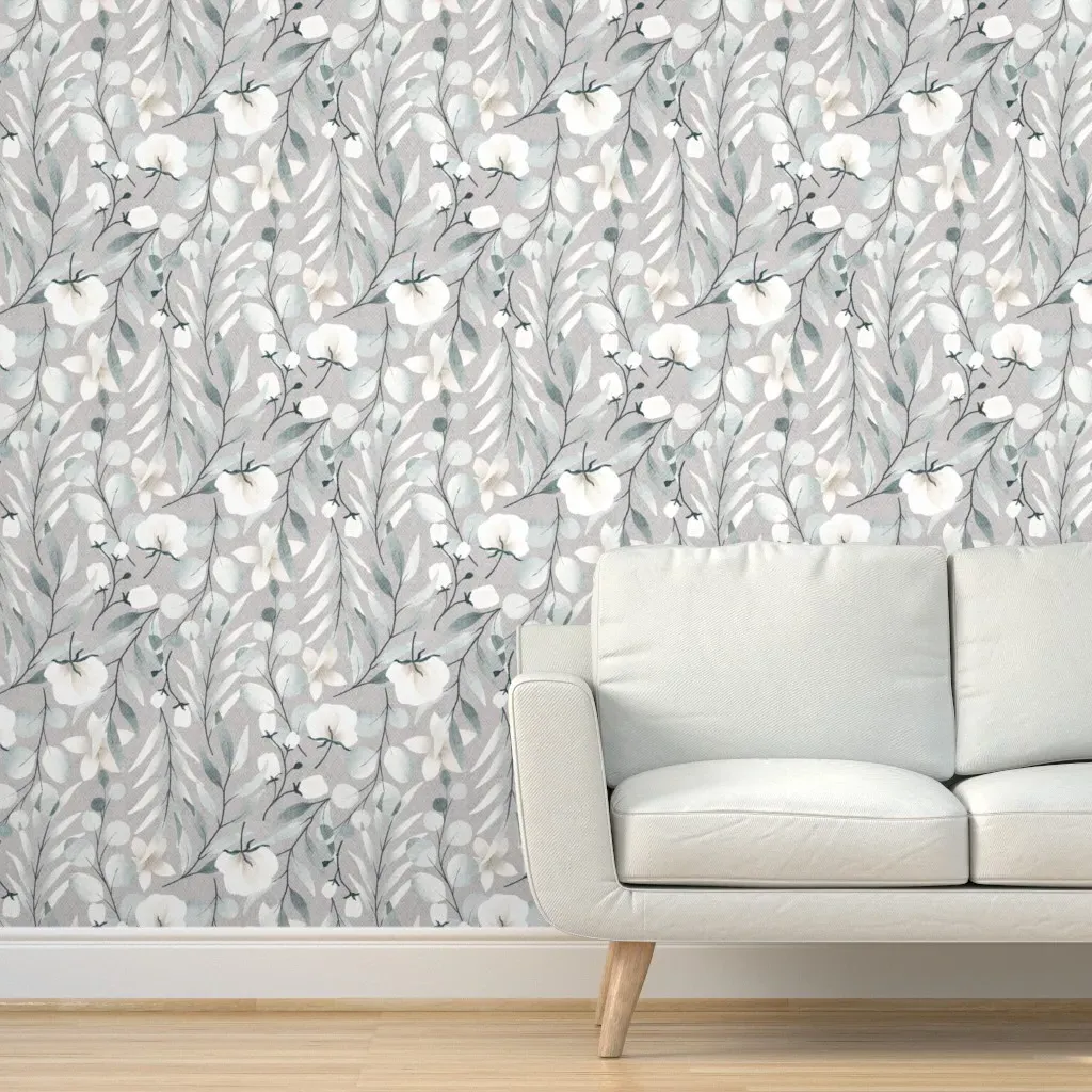 Eucalyptus Wedding Peel and Stick Wallpaper - Silver Grey product