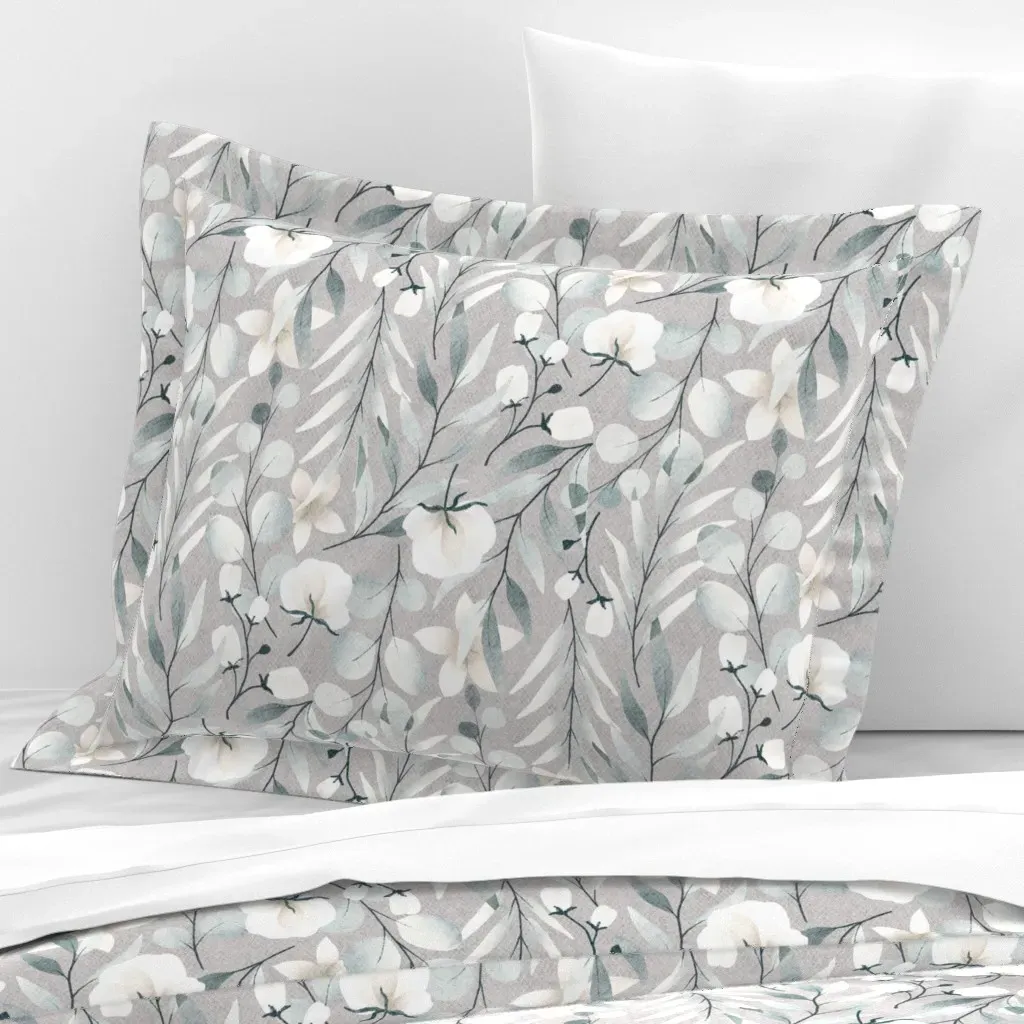 Eucalyptus Wedding Standard Flanged Pillowcase - Dusty Blue, Cotton Sateen product