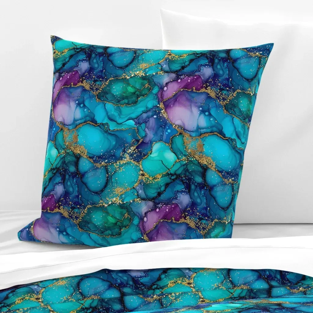 Euro Pillow Sham Glitter Alcohol Ink Print - Teal product
