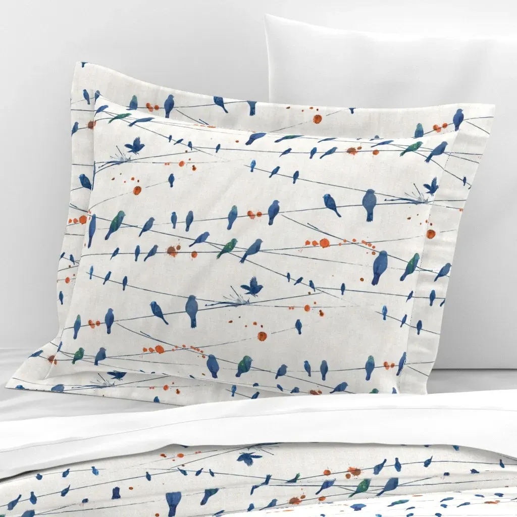 Evening Birds Standard Flanged Pillowcase - Blue, Cotton Sateen product