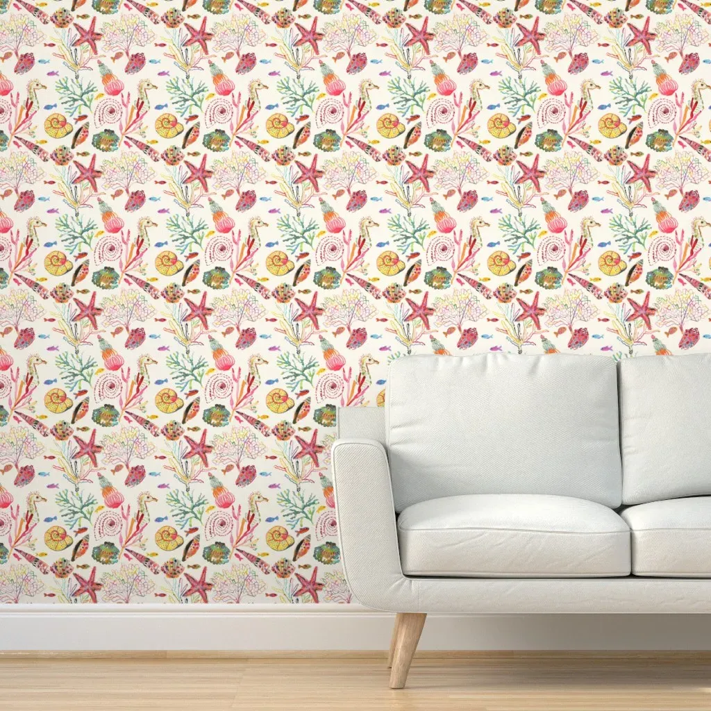 Every Seashell Has A Story Peel and Stick Wallpaper - Pink, Beige product