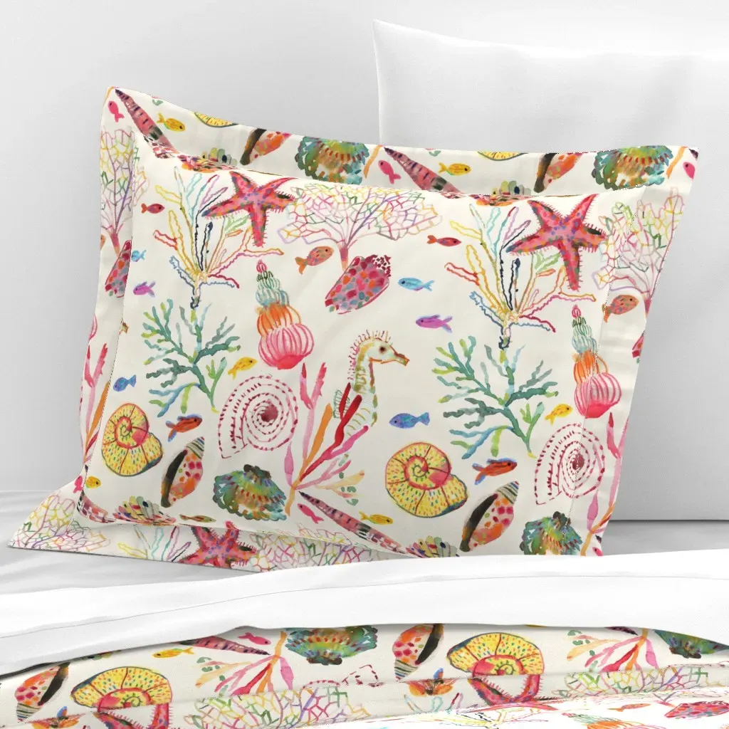 Every Seashell Has A Story Standard Flanged Pillow Sham - Yellow, Cotton Sateen product