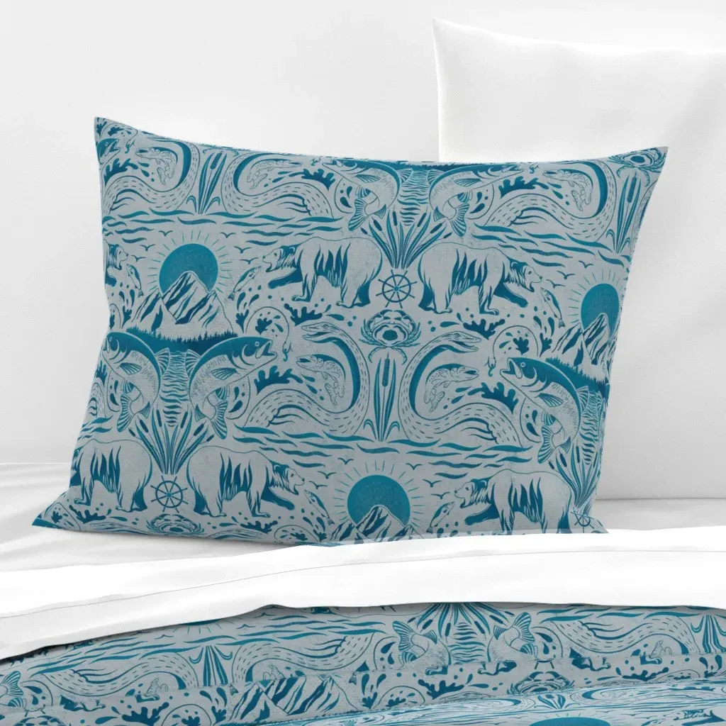 Everybody Loves Fishing Standard Knife Edge Pillow - Teal, Cotton Sateen product