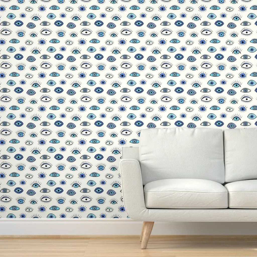 Evil Eye Medium Scale Peel and Stick Wallpaper - White, Blue product