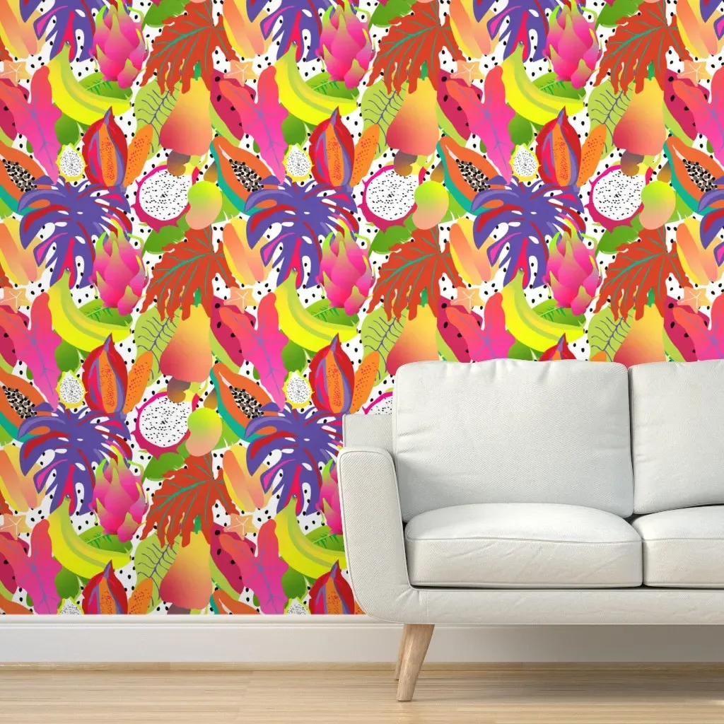 Exotic Fruit Party Peel and Stick Wallpaper - Pink, White product