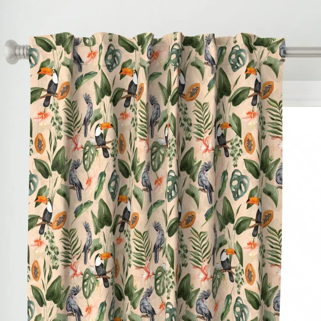 Exotic Toucan Birds Curtain Panel - Green alternate view