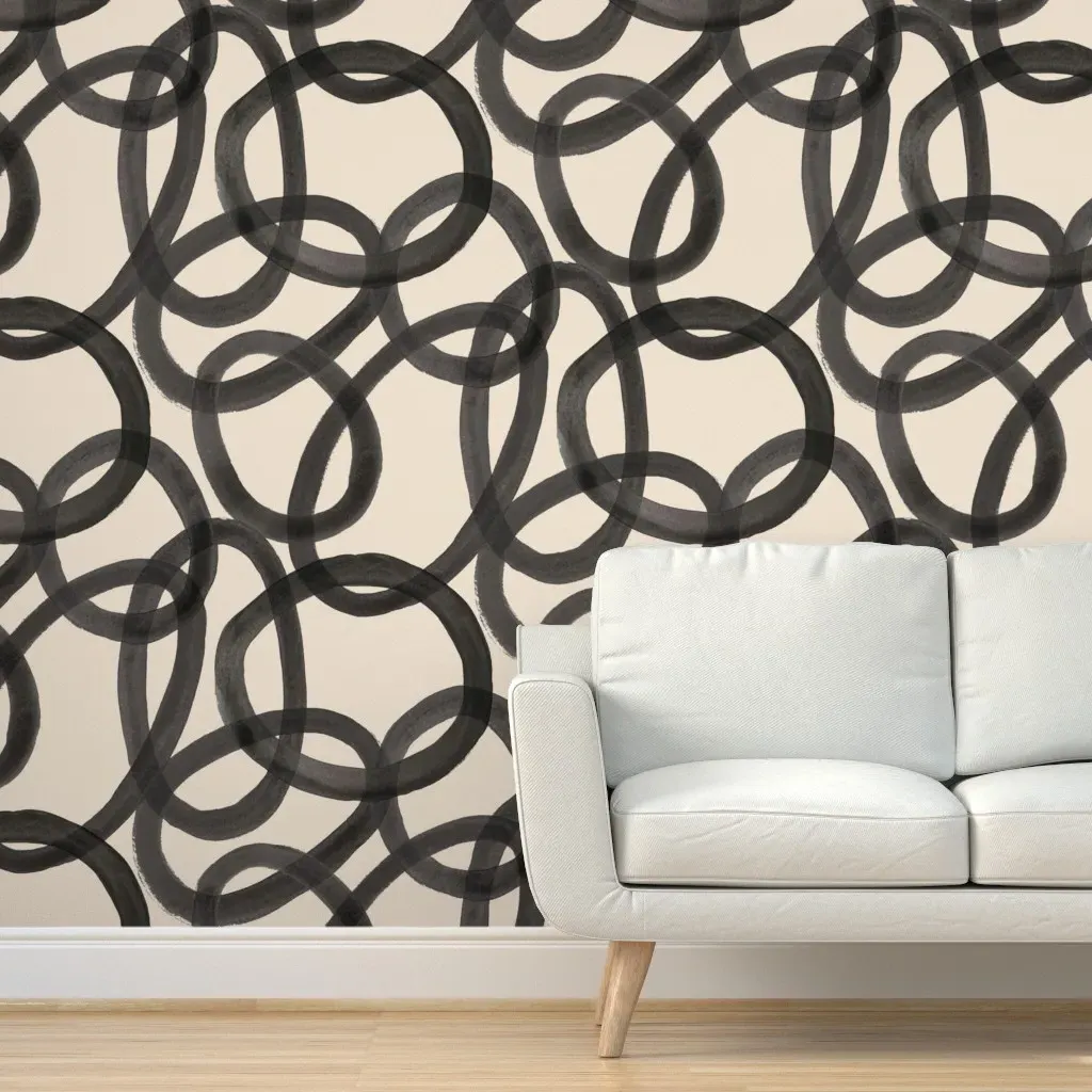 Extra Large Circles Half Drop Peel and Stick Wallpaper - Dark Gray product