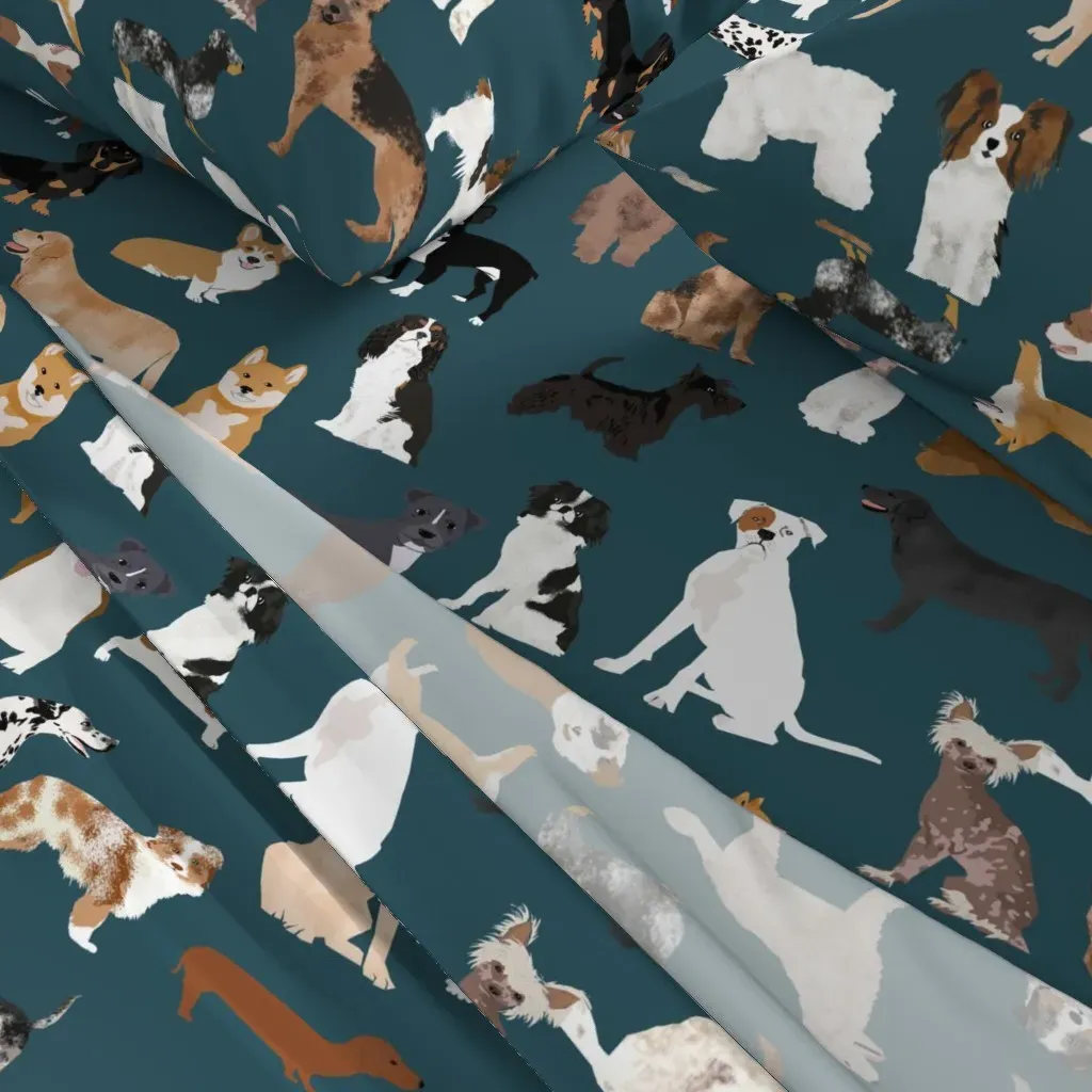 Extra Large Dogs Dark Navy Blue Twin XL Sheet Set - Teal alternate view