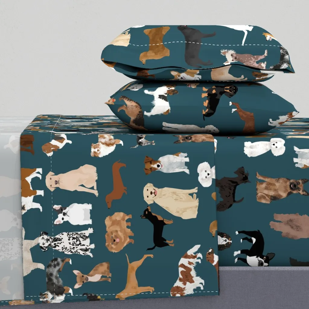 Extra Large Dogs Dark Navy Blue Twin XL Sheet Set - Teal product