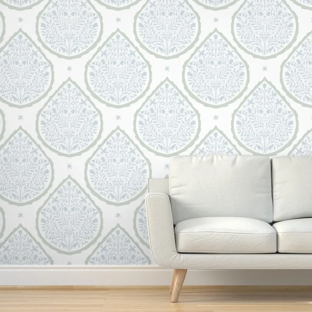 Extra Large Egyptian Paisley Peel and Stick Wallpaper - Light Blue, Green product