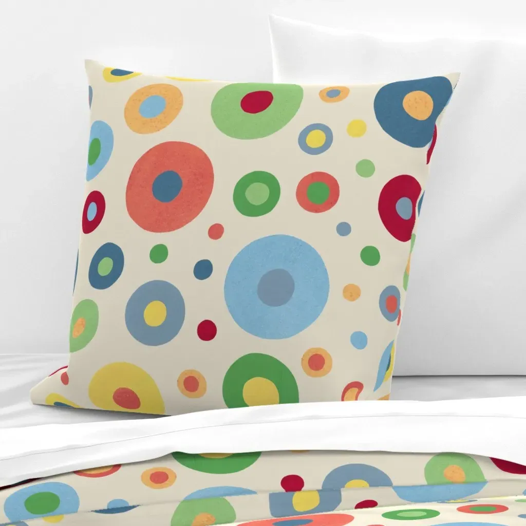 Extra Large Handpainted Rainbow Double Layered Dots Euro Pillow Sham - Cream product