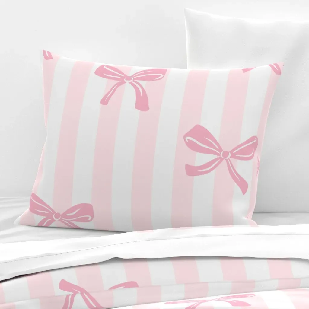 Extra Large Pink Bow Stripe Standard Pillow - Pink, Cotton Sateen product