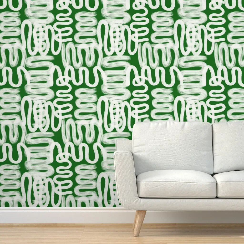 Extra Large Squiggle Peel and Stick Wallpaper - Cream, Emerald product