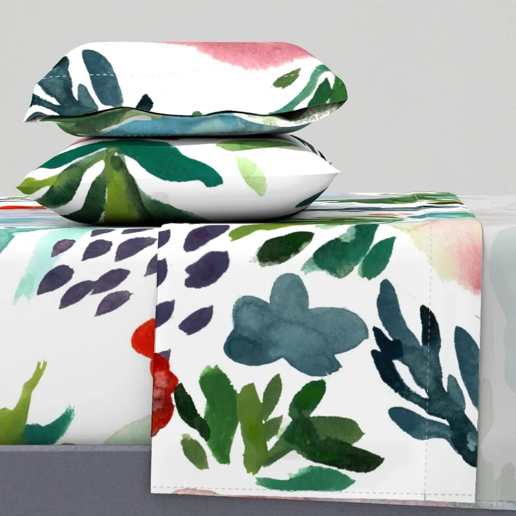 Extra Large Watercolor Floral Garden Full Sheet Set - Blue product