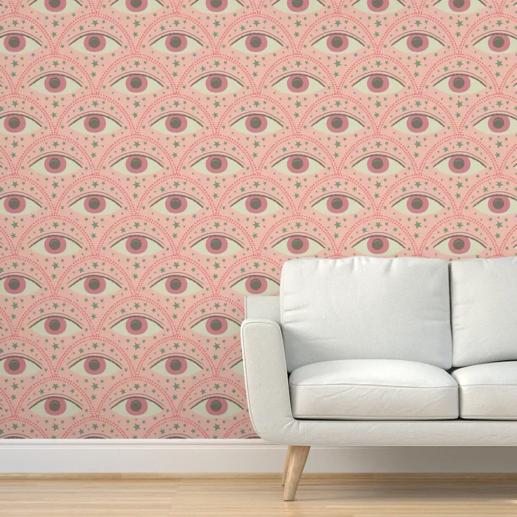 Eye See You Apricot Peel and Stick Wallpaper - Dusty Rose product
