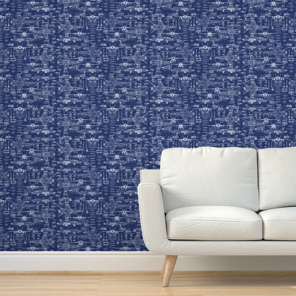 F-18 Blueprints Large Peel and Stick Wallpaper - White product